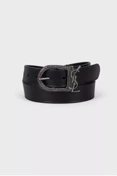 Leather belt with logo buckle