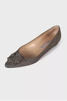 Сріблясті балетки Hangisi Crystal