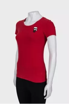 Red T-shirt with branded patch