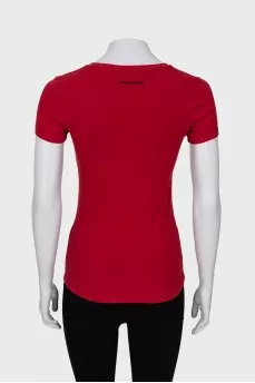 Red T-shirt with branded patch