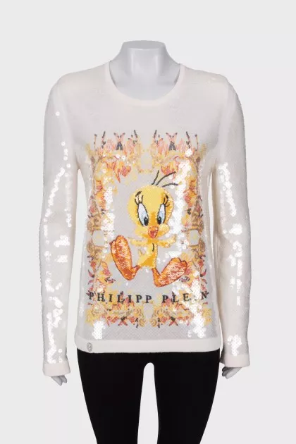 Wool sweatshirt decorated with sequins