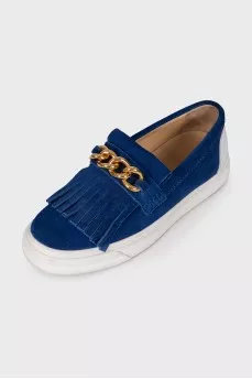 Suede slip-ons with fringes