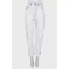 High-waisted blue jeans