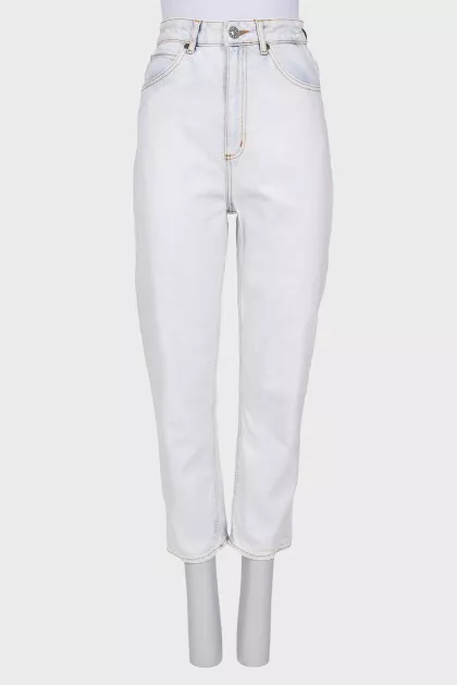 High-waisted blue jeans