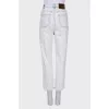 High-waisted blue jeans