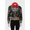 Cropped print jacket with patches