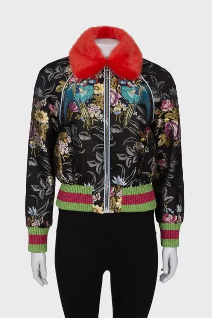 Cropped print jacket with patches