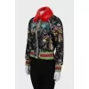 Cropped print jacket with patches