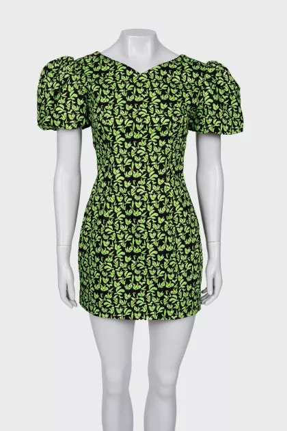 Black dress in green print