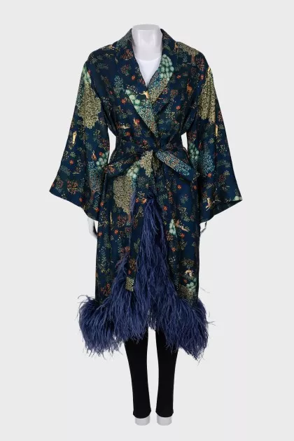 Jacket in print decorated with feathers