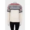 Wool sweater with embroidered print