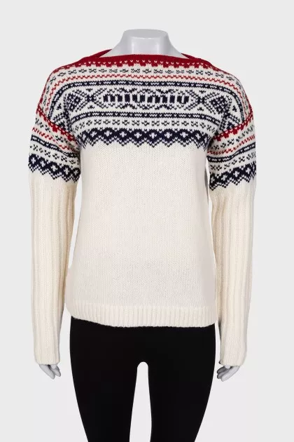Wool sweater with embroidered print