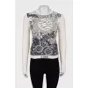 Cashmere sweater with embroidered print