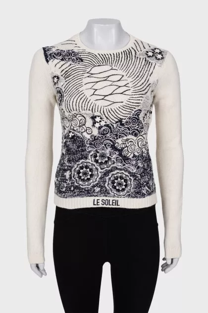 Cashmere sweater with embroidered print