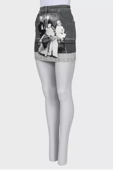 Printed denim mini skirt