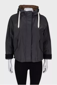 Gray hooded windbreaker