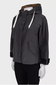 Gray hooded windbreaker