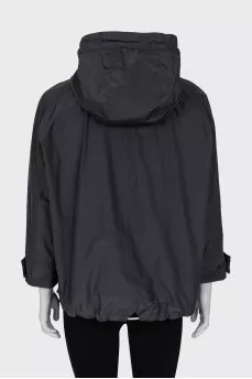 Gray hooded windbreaker