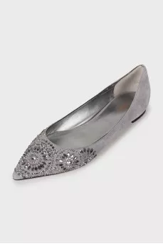 Suede flats with rhinestones