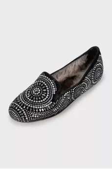 Textile ballerinas decorated with rhinestones