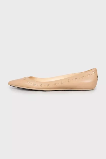 Leather ballet flats decorated with rhinestones