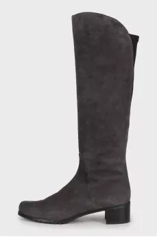 Suede boots with textiles