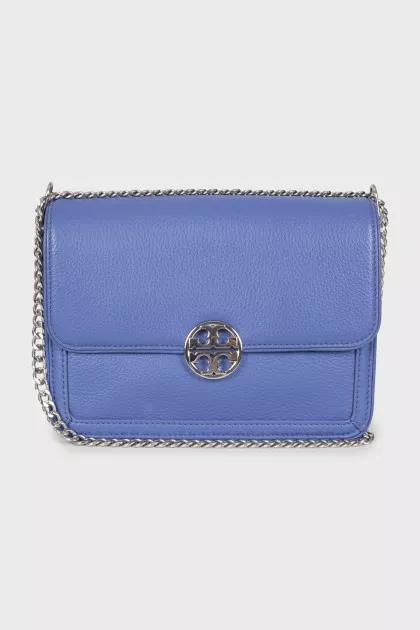 Leather bag with silver brand logo