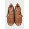 Leather loafers with golden buckle