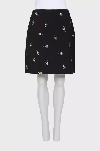 Straight skirt with sewn-in print