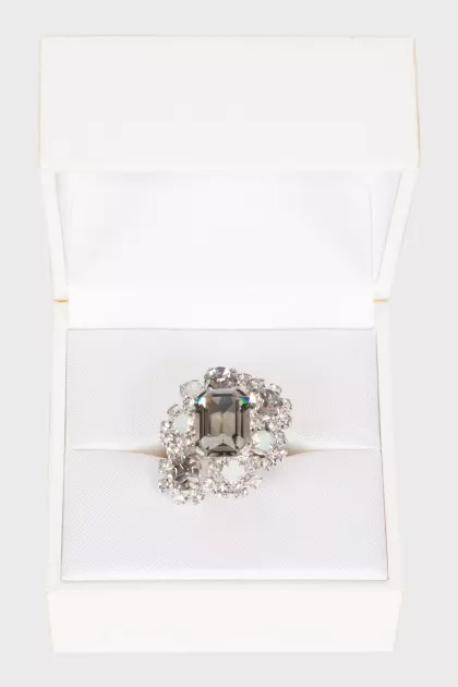 Silver ring with rhinestones