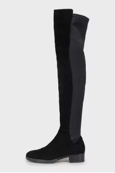 Black suede and leather over the knee boots