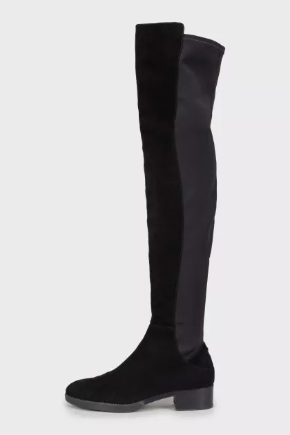 Black suede and leather over the knee boots