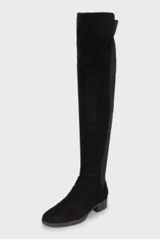 Black suede and leather over the knee boots
