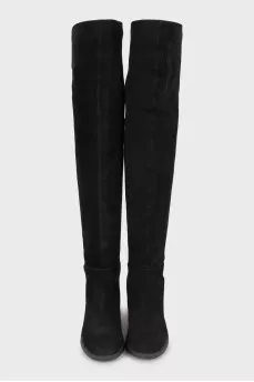 Black suede and leather over the knee boots