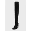 Suede over the knee boots with figured heels