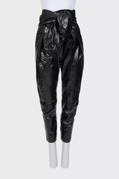 Leather trousers with accent belt