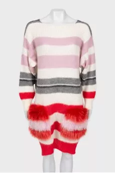Striped sweater with embellished pockets