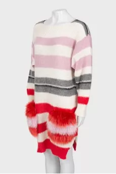 Striped sweater with embellished pockets