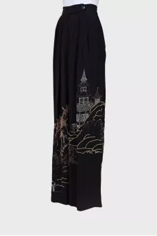 Palazzo trousers with beaded embroidery