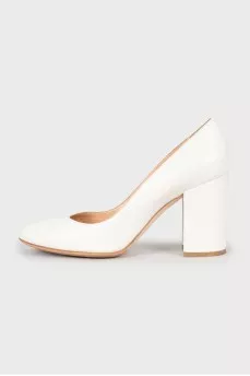 White block heel shoes