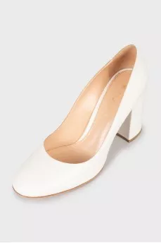 White block heel shoes