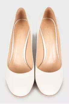 White block heel shoes