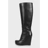 Leather boots with high wedges