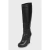 Leather boots with high wedges