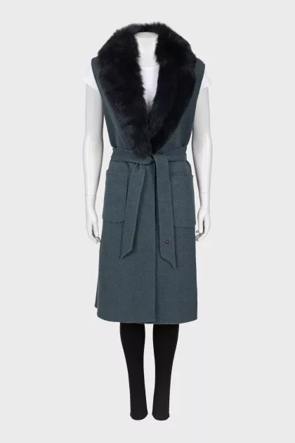 Cashmere vest with fox fur