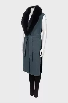 Cashmere vest with fox fur
