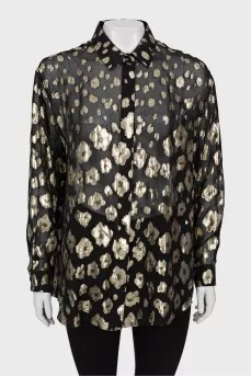 Translucent shirt with golden embroidery