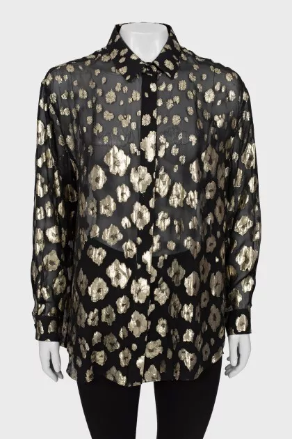Translucent shirt with golden embroidery