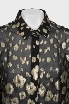 Translucent shirt with golden embroidery
