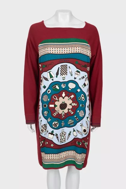 Printed wool dress